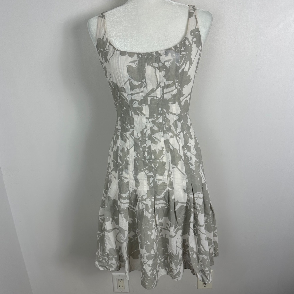Akris Punto Grey White Floral Flare Skater Dress Womens Sz 4 Y2K Cotton Minimal